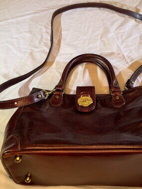Vintage Brahmin Leather Satchel Doctor Bag Brown Crossbody Top Handle